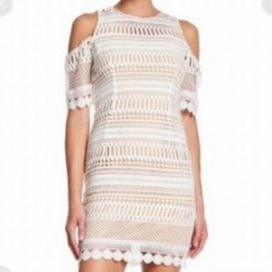 ❗️Blu Pepper White Lace Dress with a Nude Lining - off the shoulder sleeves